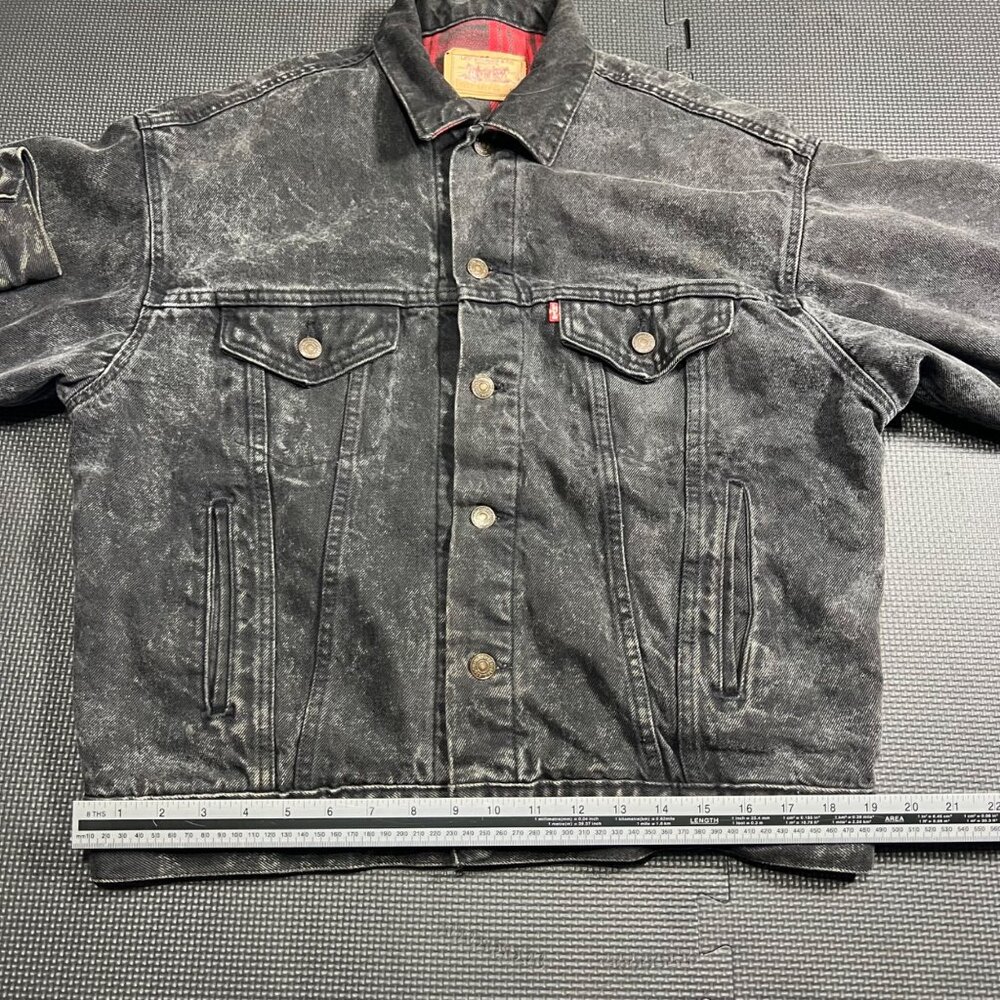Levis Vintage1987 Acid Wash Denim Jacket Red Plaid Lining Made In USA Size M - Picture 6 of 10